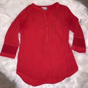 Red blouse with lace detail